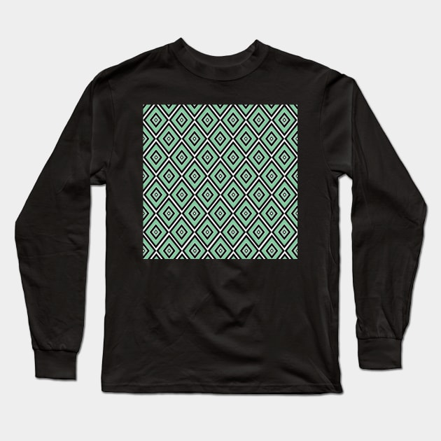 Black and turquoise green diamond motif pattern Long Sleeve T-Shirt by SamridhiVerma18